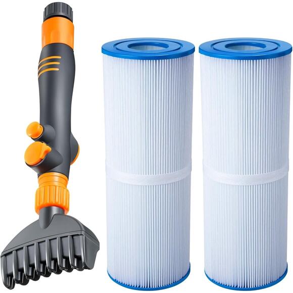 Pool Filter Cartridge Cleaner Wand Kit w 2 Pack Spa Filters 15 Powerful Nozzles - Picture 1 of 12